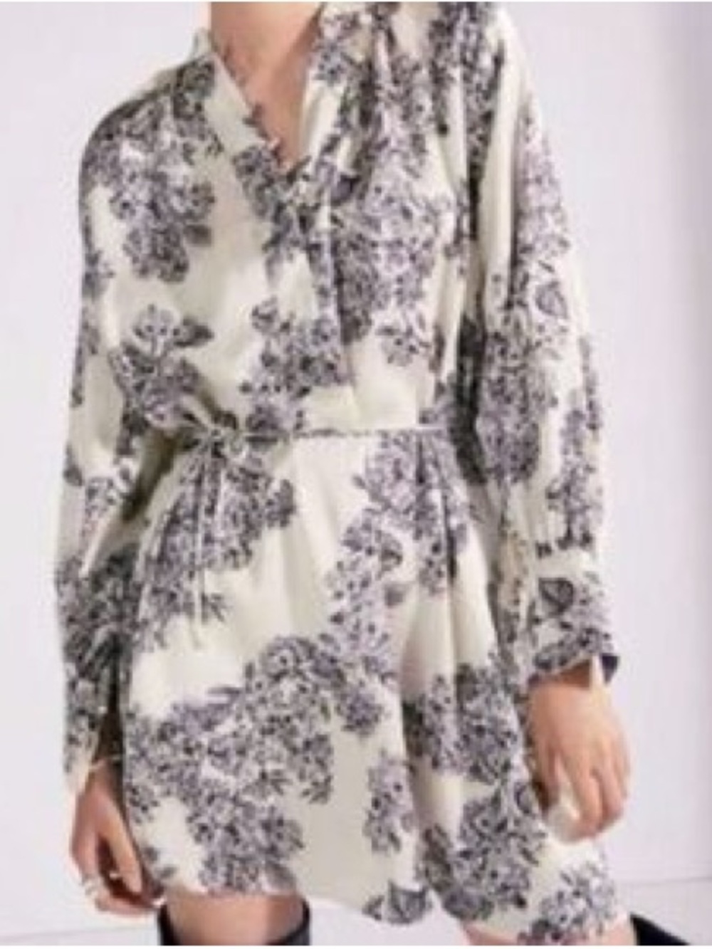 H&M Cream Floral Wrap Dress with Black Print